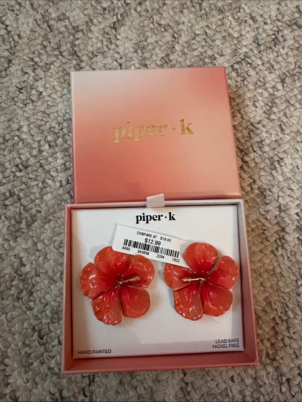 piper.k Coral Flower Statement Earrings never used new with box